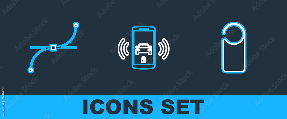 Poster set line please do not disturb, bezier curve and smart car alarm system icon. vector