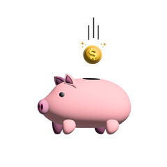 Piggy bank with silver coins, dollars, cute piggy bank, financial illustration, saving money,3d render