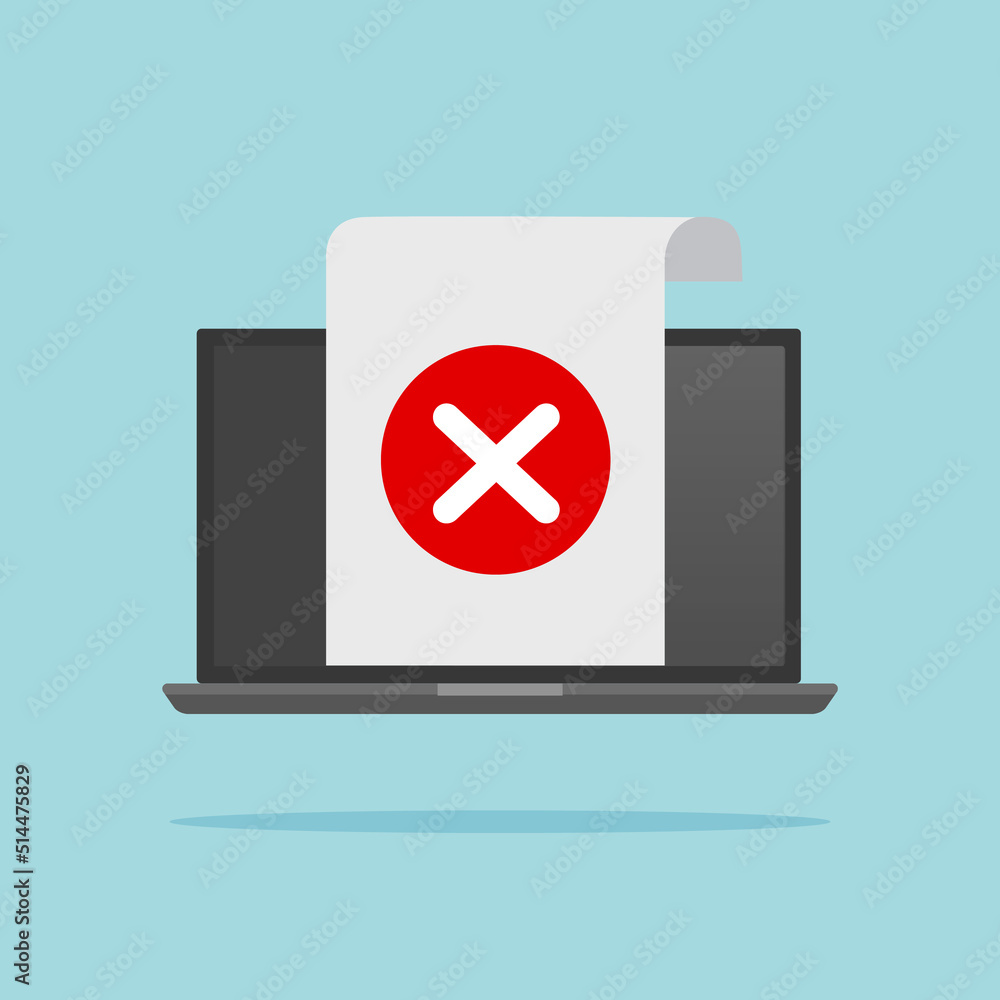 Fototapete computer laptop with checkmark on screen. incorrect form or wrong symbol concepts. document and lapt