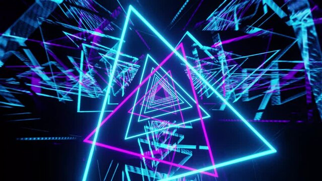 Blue and violet neon triangles background VJ loop