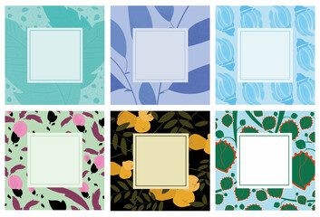 Decorative floral, leaf set. Floral background. Set of frames. 