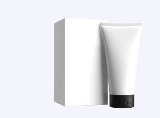 Blank  packaging cosmetic tube and box isolated on white with clipping path, 3d render illustration