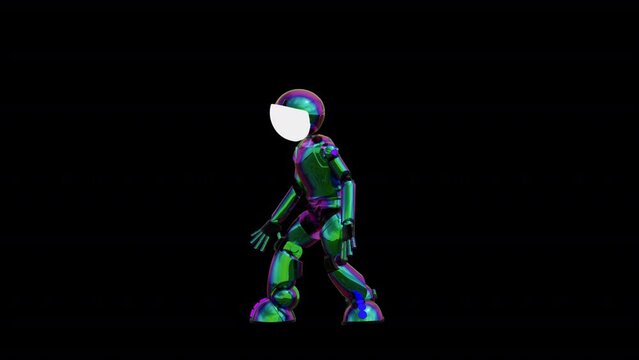 Cartoon Robot Dance, Animation.Full HD 1920&times;1080. 16 Second Long.Transparent Alpha Video.