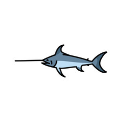 Swordfish color line illustration. Ocean fishes