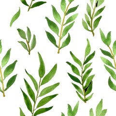 Cute Seamless Pattern with Hand Drawn Green Plant Branch. Aesthetic Floral background. Botanical set. Trendy  botanical design for fashion, fabric,  textile, wallpaper, cover, print. Vector