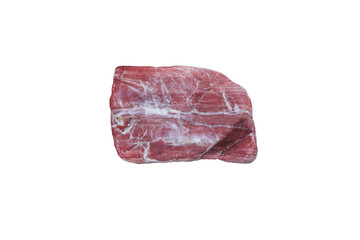 specimen of raw red jasper stone with quartz vein isolated on white background.