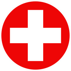 Medical cross in a red circle.