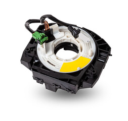 Steering angle sensor disassembled on a white isolated background, spare part for car repair or for...