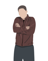 Man standing with crossed arms. Arm crossed male isolated. Man without face, vector illustration. You can put your face in here. Pose with crossed arms. Angry and aggressive pose. 