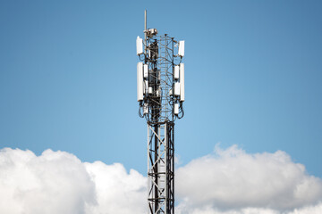 5g signal tele communication tower. Broadband, connection and internet concept.