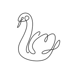 Cute swan. One line vector illustration isolated on white background.