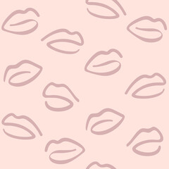 Simple seamless pattern with lips. Vector contour illustration for beauty salon, cosmetics.