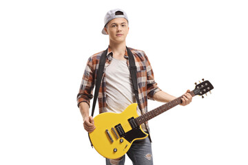 Male teenager with an electric guitar
