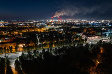 Panorama of the night of Gdansk from a height