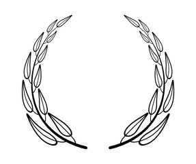Laurels round border vector in simple line style. Linear circle laurel leaves.