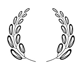 Laurels round border vector in simple line style. Linear circle laurel leaves.