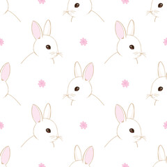 Seamless pattern with cartoon bunnies for kids. Abstract art print. Hand drawn background with cute animals.