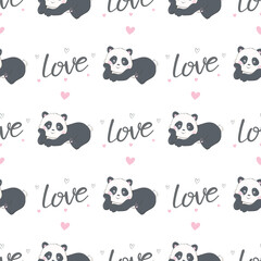 Seamless pattern Panda and heart vector illustration design greeting card for valentine's day