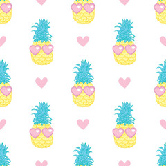 Seamless background with realistic pineapple in glasses. Ideal for invitations, greeting cards, wrapping paper, posters, fabric prints.