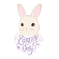 Happy easter with white rabbit and lettering. creative design for banner