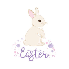 Happy easter with white rabbit and lettering. creative design for banner