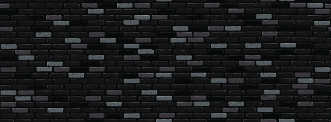 Texture of black grey shades brick wall. Rectangular seamless background for text placement.