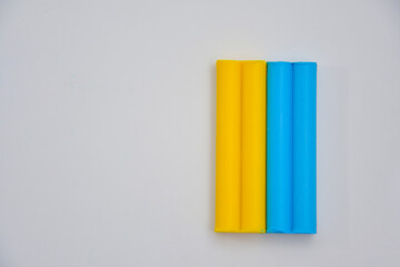 Ukrainian flag made of plasticine blocks