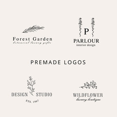 Hand Drawn Floral Logo with Wild Flower and Leaves. Logo for spa and beauty salon, boutique, organic shop, wedding, floral designer, interior, photography, cosmetic. Floral element. Vector
