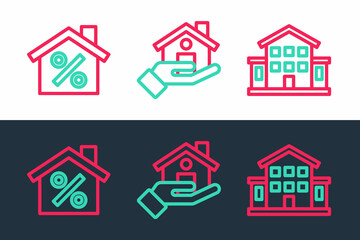 Set line House, with percant discount and Realtor icon. Vector