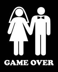 Game Over. Illustration Of Married Couple. Cartoon Funny Wedding Symbol.