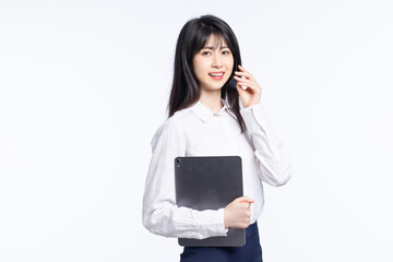 Asian business girl on white background