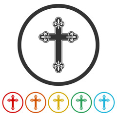Fleur de lis cross icons in color circle buttons - obrazy, fototapety, plakaty