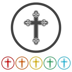 Fleur de lis cross icons in color circle buttons © sljubisa