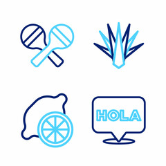 Set line Hola, Lemon, Agave and Maracas icon. Vector © vector_v