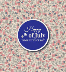 4th of July, Independence Day Banner on navy star pattern background, Vector illustration with red and white wavy strips