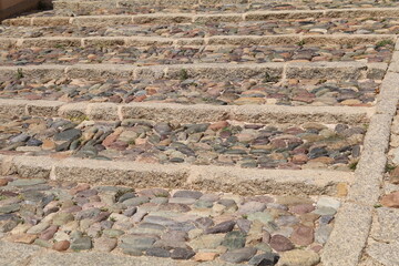 Several stone steps leading up full width of shot, Corsica, France