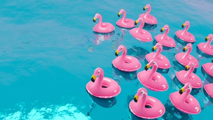Gardinen Rosa Flamingos in türkisem Wasser 3D Rendering, 3D Illustration © Safarbillus/NaMaW3D