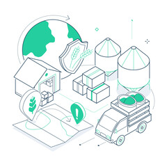 Precede production and loading - colorful isometric line illustration