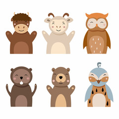 Set of cute animals on a white background. Vector illustration for your design.