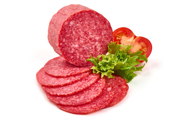 Italian smoked salami, Isolated on white background.