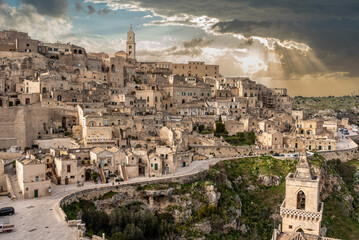 Panoramic view of the famous Sassi di Matera, Italy - obrazy, fototapety, plakaty