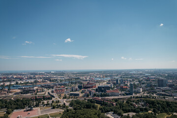 Landscape of Gdansk on the old town and port from a quadrocopter