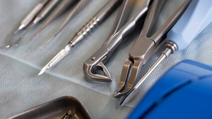 Fototapeta premium dental tools for tooth extraction on the surgical table before the operation
