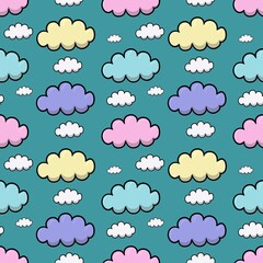 Fototapeta premium Children,s print, Multicolored clouds in cartoon style, seamless square pattern
