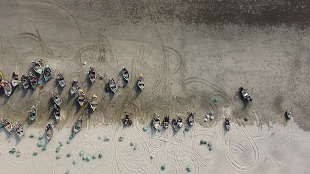 Fishing Boats Docked on The Beach in Cox's Bazar, Bangladesh