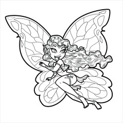 hand drawn illustration of a butterfly , mermaid coloring page for kids and adults 