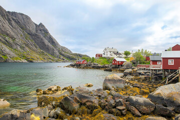Leknes, Lofoten, Norway 06/26/2015View of the Norwegian village Leknes in the Lofoten Islands in...