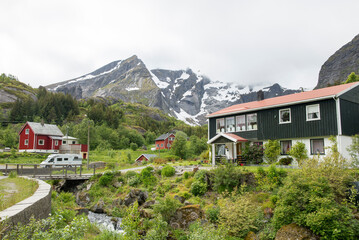 Leknes, Lofoten, Norway 06/26/2015View of the Norwegian village Leknes in the Lofoten Islands in spring