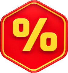 Coin percent in 3d render red and yellow