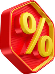 Coin percent in 3d render red and yellow - obrazy, fototapety, plakaty